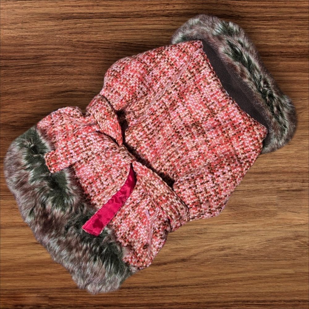 East Side Collection Red Tweed and Faux Fur Doggie Coat